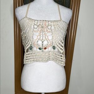 Native Rose Woven Beaded Cropped Top Natural Clyde M / L Adjustable